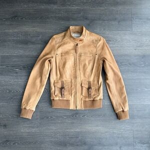 Lucky Brand Leather Jacket Womens Small Soft Worn Lambskin Y2K Cognac Moto 90s